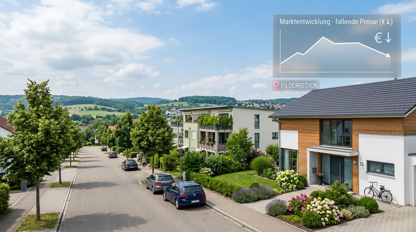 Wohnhäuser in der Filderregion mit Blick auf abkühlenden Immobilienmarkt 2026
