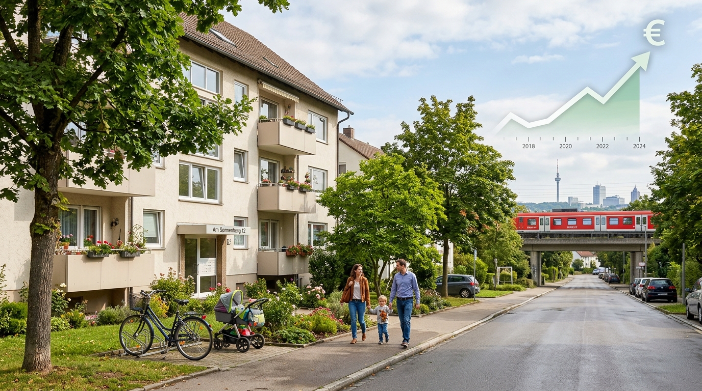Blick auf Wohngebiete in der Filderregion nahe Stuttgart mit steigenden Immobilienpreisen