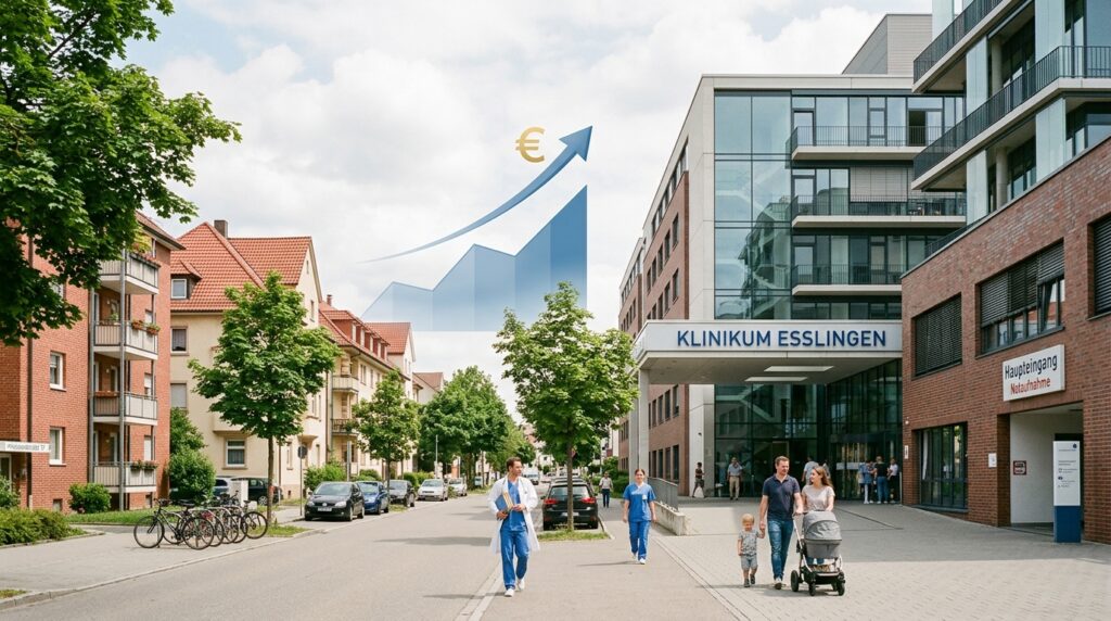 Baustelle Neubau Klinikum Esslingen Haus 2 und Technikzentrale als Symbol für regionale Infrastrukturinvestition