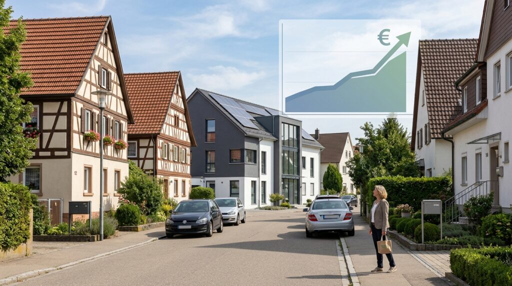 Wohnhaus in der Filder-Region vor Baustelle als Symbol für steigende Baupreise und knapperes Angebot