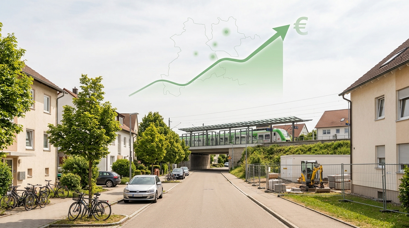 Luftbild der Filder-Region mit Wohngebieten und Anbindung an Stuttgart, ideal für Immobilienmarkt-Analyse