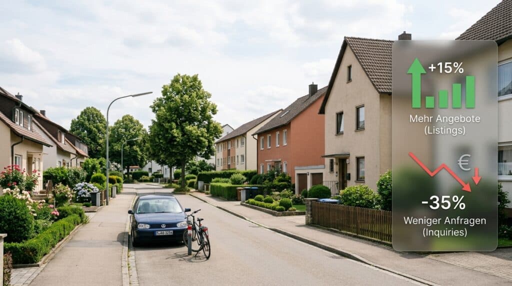 Straße mit Bestandsimmobilien in der Filder-Region, Preisentwicklung und Vermarktung