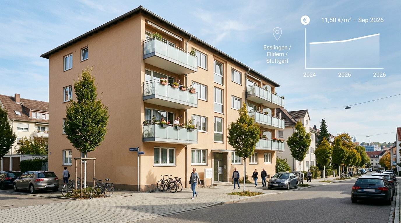 Wohngebiete in Esslingen und Fildern mit dem Hinweis auf Mietpreis 11,50 Euro pro Quadratmeter
