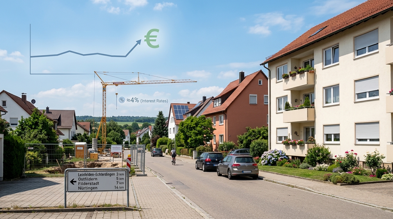 Wohnhäuser in Esslingen als Symbol für stabile Bestandsimmobilienpreise trotz Zinsanstieg